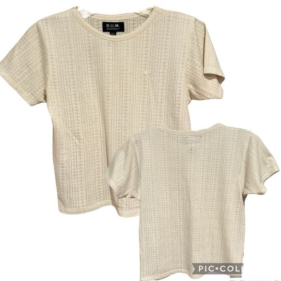 VINTAGE B.U.M. Equipment Y2K Pointelle Knit Baby Tee Short Sleeve Top Size L - Picture 1 of 9